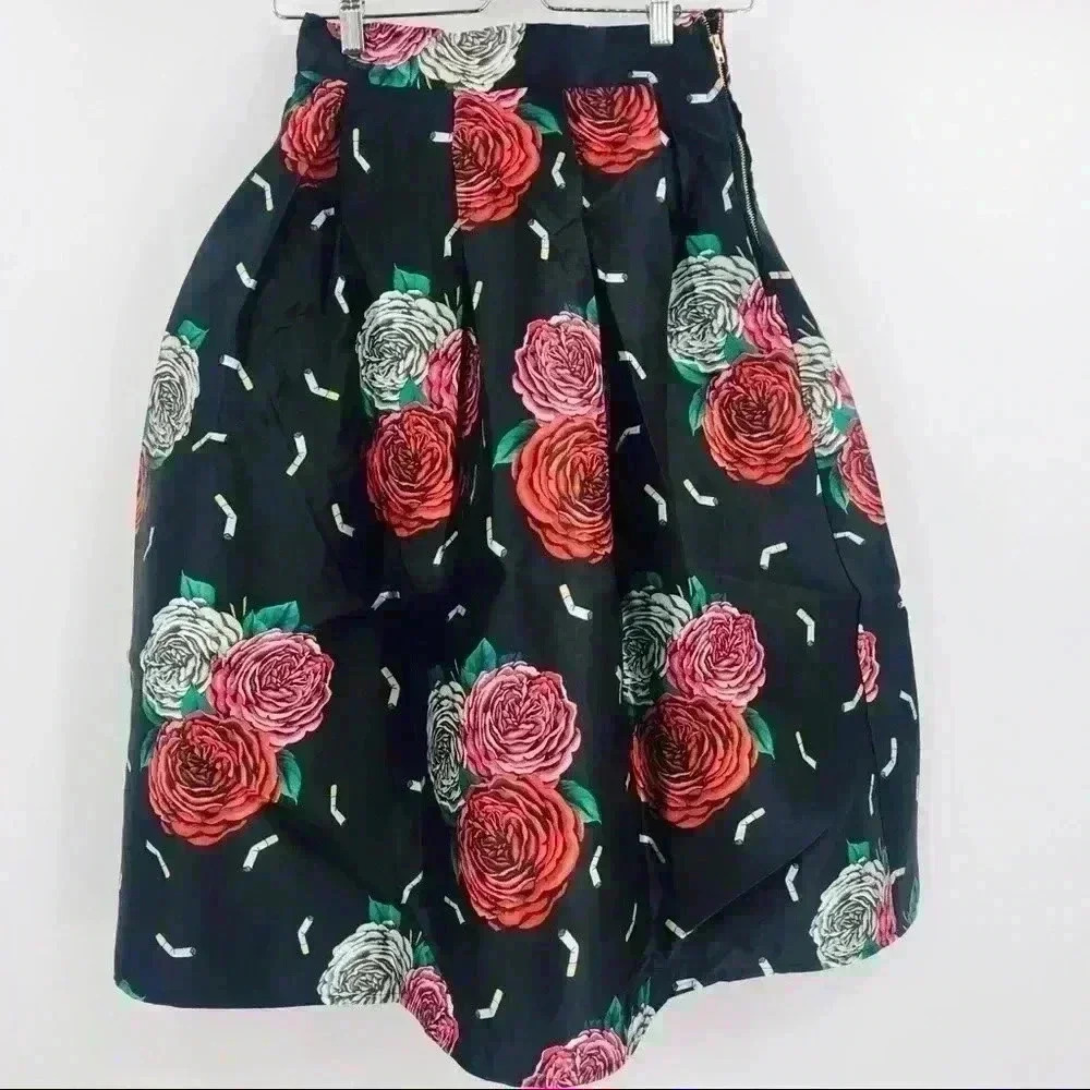 Hesperus‎ Women’s Premium Flowers/Cigarettes Retro Pleated Skirt Size M